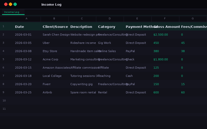 Side Hustle & Freelance Income Tracker preview